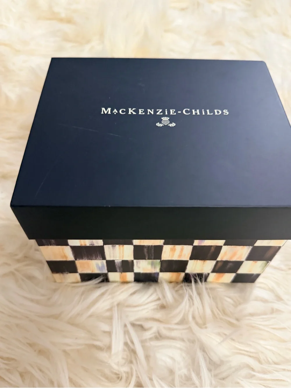 MacKenzie-Childs Black & Gold Monogram 'E' Mug